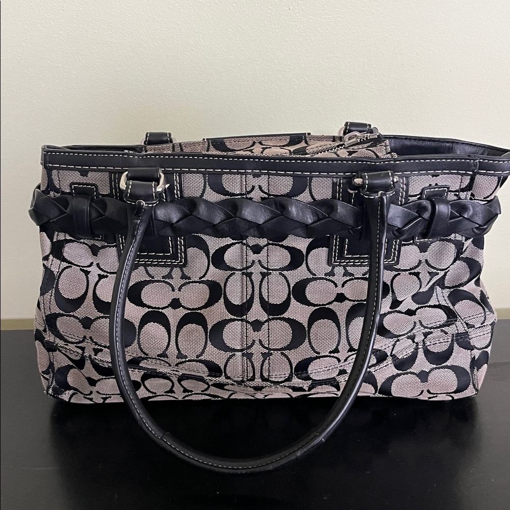 Coach Hampton Signature Canvas Satchel in black and gray - Picture 8 of 12